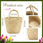 LemonRoad 2 Pcs Flower Girl Basket for Wedding Small Rustic Seagrass Basket with Handle Boho Wedding Flower Storage Farmhouse Decor for Petals Confetti Sweets Gifts 5.12 x 5.51''d (Natural Color)