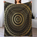 Black Gold Mandala Throw Blanket Boho Indian Hippie Vintage Abstract Bohemian Flower Blanket for Sofa Bed Couch Chair Or Dorm 30"x40"
