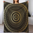 Black Gold Mandala Throw Blanket Boho Indian Hippie Vintage Abstract Bohemian Flower Blanket for Sofa Bed Couch Chair Or Dorm 30"x40"