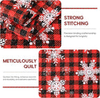 JSD Christmas Quilt Set Twin Size, Red Buffalo Plaid Snowflakes Bedspreads, 2 Piece Microfiber Coverlet Quilted Blanket with Pillow Shams