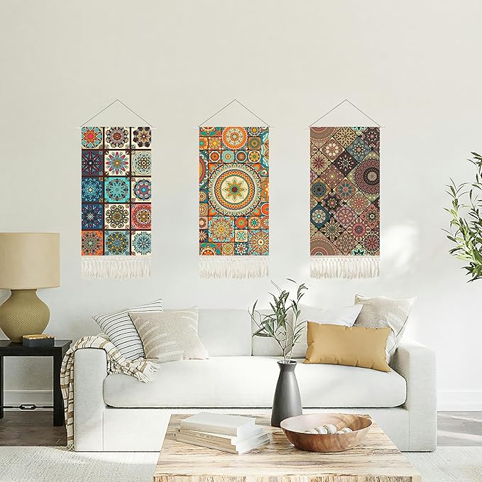 capasin Mandala Boho Macrame Wall Hanging Tapestry For Bedroom Tapestries Vertical Art Fabric Decor Door Living Room Bohemian (Style B, 17.5 * 43)