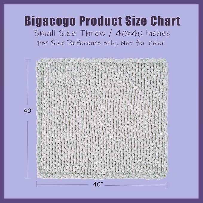 Bigacogo Chunky Knit Throw Blanket for Couch, 40x40 inches, 100% Hand Knitted with Thick Jumbo Chenille Yarn, Cozy Soft Large Rope Knot Cable Crochet Blankets for Sofa Bed Living Room, Burnt Orange