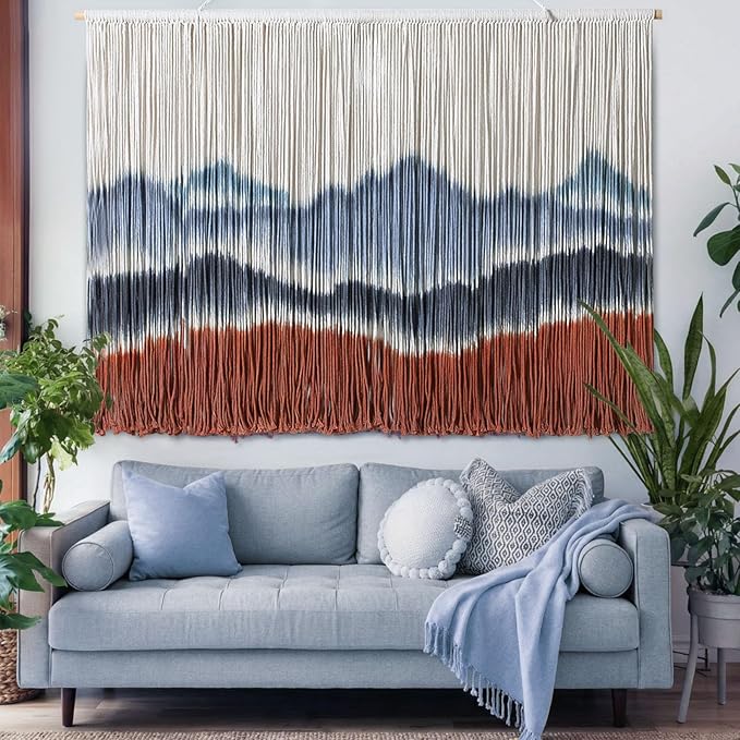 Tiamon Boho Wall Decor - 59''W x 35.4'' L Macrame Wall Hanging Dip-Dye Large Tapestry Art for Home Bathroom Farmhouse Bedroom Living Room Office Natural Modern Rustic Decoration