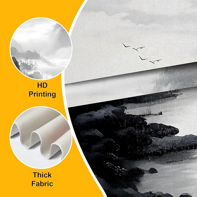 AOHMPT Pack of 2 Long Vertical Tapestry,Nature Landscape Tapestry with Serene Mountain River, Moon & Sun Motifs,Traditional Ink Painting Wall Art,Zen Aesthetic Wall Hanging for Living Room Bedroom Decor 13" W x 51" H"
