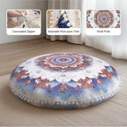 Meditation Cushion 32 Inch Round, Extra Thick Memory Foam Floor Pillow with Removable Washable Cover, Bohemian Mandala Yoga Cushion for Adults - Ideal Gift & Holiday Decor, Azure
