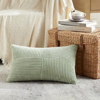 Fancy Homi 2 Packs Sage Green Lumbar Decorative Throw Pillow Covers 20x28 Inch for Living Room Couch Bed, Rustic Farmhouse Boho Home Decor, Soft Striped Corduroy Rectangle Accent Cushion Case 50x70 cm