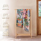 Boho Throw Blanket for Couch Sofa Chair Cotton Spring Blankets for Bedroom Living Room All Season Soft Lightweight Reversible Floral Embroidery Breathable Decorative Throws 50"x60"