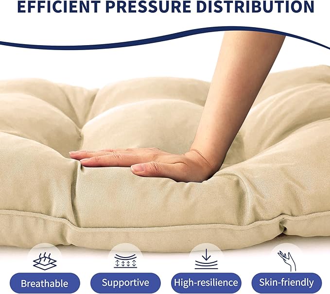 Outdoor Bench Cushion, 59x18x5 Inch, Waterproof Bench Cushion for Outdoor/Indoor Furniture, Tufted Patio Bench Seat Cushion, Fade Resistant Outdoor Cushions for Porch Swing Couch, Beige