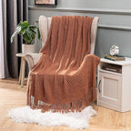 MIULEE Knitted Boho Throw Blanket for Couch Textured Knit Terracotta Rust Blanket with Tassels Cozy Woven Farmhouse Blanket for Sofa Bed Chair Wave Pattern Fall Decor 50"x60", Orange