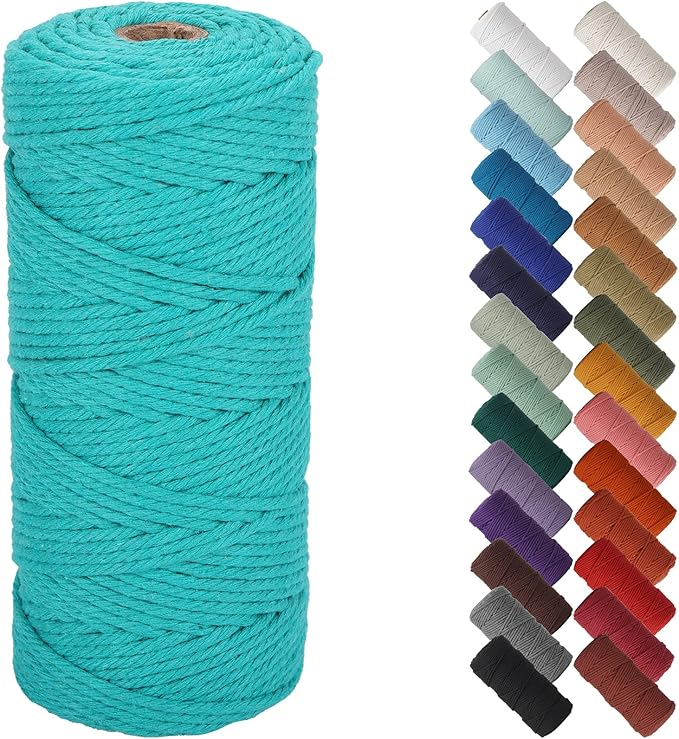 NOANTA Turquoise Macrame Cord 3mm x 109yards, Colored Macrame Rope, Cotton Rope Macrame Yarn, Colorful Cotton Craft Cord for Wall Hanging, Plant Hangers, Crafts, Knitting