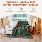 Boho Throw Blanket for Bed 100% Cotton Soft Lightweight Quilt Home Decor Spring Bed Blanket,Floral Embroidery Reversible All Season Bohemian Breathable Twin Throws for Sofa Couch Chair 60"x80"