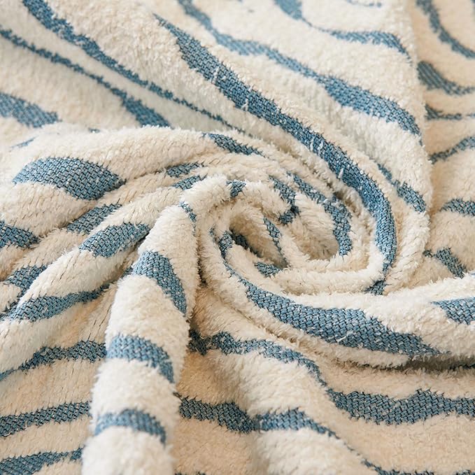 ROOMLIFE Thicked Striped Couch Cover with Tassel Blue Chenille Sofa Cover Blanket for Sectional Sofa, Soft Sofa Slipcovers for L Shaped Love Seat 2-3 Cushion Couch Anti Slip Sofa Protector, 71"x118"