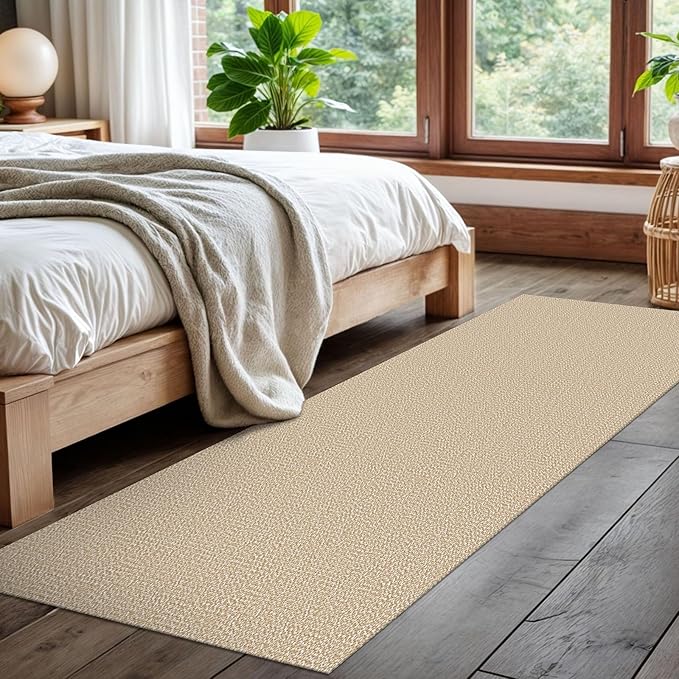 EARTHALL Washable Runner Rug 2x7 Ft Non Slip Runners for Hallways Cotton Rubber Backed Kitchen Runner Braided Indoor Floor Carpet Runners for Entryway, Hallway, Kitchen, Bedroom, Golden Beige/White