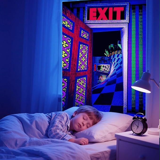 3D Exit Blacklight Tapestry Wall Decor for Men Bedroom, Trippy 3D Illusion Glow in the Dark Wall Hanging Backdrop for Men Guys Game Room, UV Reactive 3D Poster for Living Room Dorm 51x60 Inches