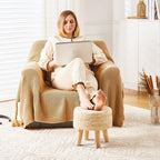 Cpintltr Round Ottoman Natural Seagrass Footstool Hand Weave Water Hyacinth Poufs Eco Friendly Sofa Foot Stool Soft Step Stool Padded Foot Rest with Pine Legs for Living Room (Natural White)