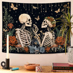 Wegklazax Floral Skeleton Lovers Tapestry Aesthetic Skull Gothic Tapestry for Bedroom The Lovers Wall Hanging for Bedroom Living Room Skull2 70×90 Inches
