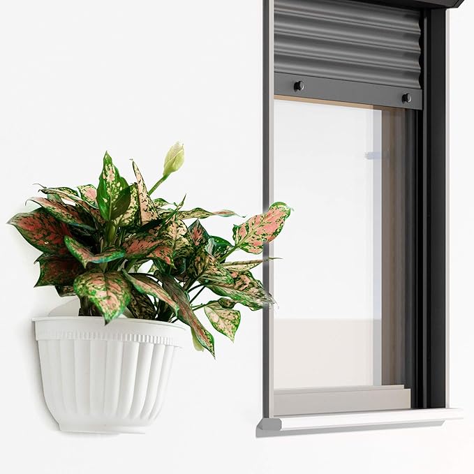 2 Pack White Plastic Wall Hanging Planters for Indoor Plants Wall Hanging Plant Holder with Drainage Hole Balcony Planters Railing Hanging Pot Fence Vertical Living Wall Mount Decor with Hooks