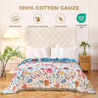 Boho Throw Blanket for Bed Cotton Spring Blankets Twin Size for Bedroom Living Room All Season Lightweight Floral Embroidery Quilt for Couch Sofa Chair 60"x80"