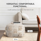 Anji Mountain Pouf Ottoman Foot Rest, Handmade Ottoman Pouf, Comfortable Foot Stool, Decorative Floor Seating for Living Room Decor, Bedroom & Home Décor Accent - Sterling Fringe