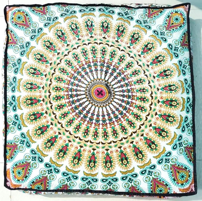 ICC Mandala Floor Pillow Cushions Cover Seating Throw Covers Hippie Decorative Bohemian Ottoman Poufs Cases Boho Indian Large Pouf Decor Kids Cushion Case Meditation Zipped 24 Inches Square Musturd