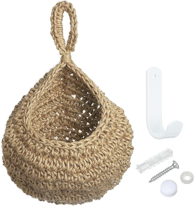 PATIKIL Hanging Fruit Baskets for Kitchen, Large Size Teardrop Home Decor Storage Hand-Woven Wall Hanging Basket for Garlic Potato Vegetable, Brown