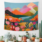MNASAIOO Colorful Mountian Floral Wall Tapestry Hanging for Bedroom, Trendy Landscape Tapestries, Retro Abstract Wall Decor Banner for Living Girly Room Dorm 50x60in