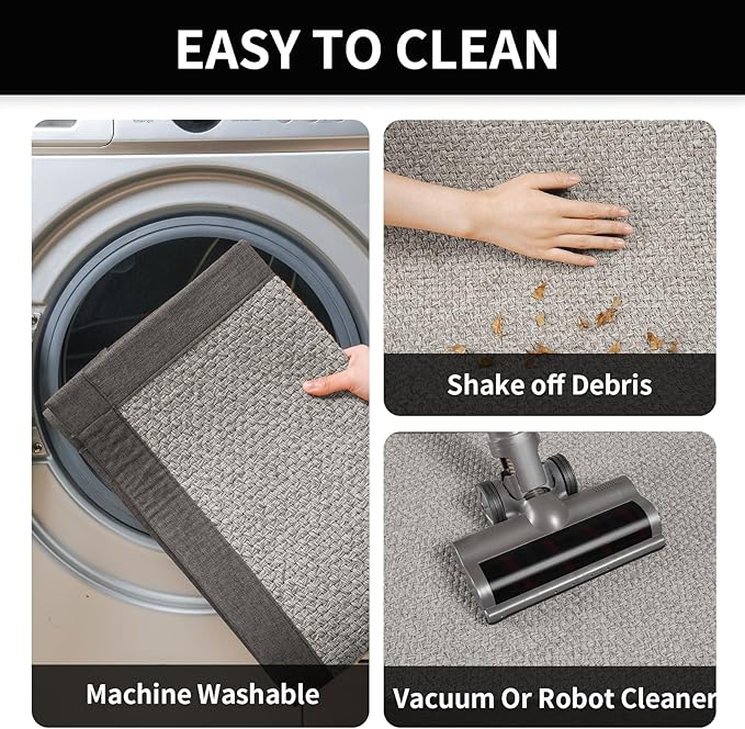 Kitchen Runner Rugs Non Slip Washable, Super Absorbent Kitchen Mats for Floor, Rubber Backing Jute-Like Braid Long Sink Mat Standing Floor Mat, Machine Washable, Gray 17"x59"