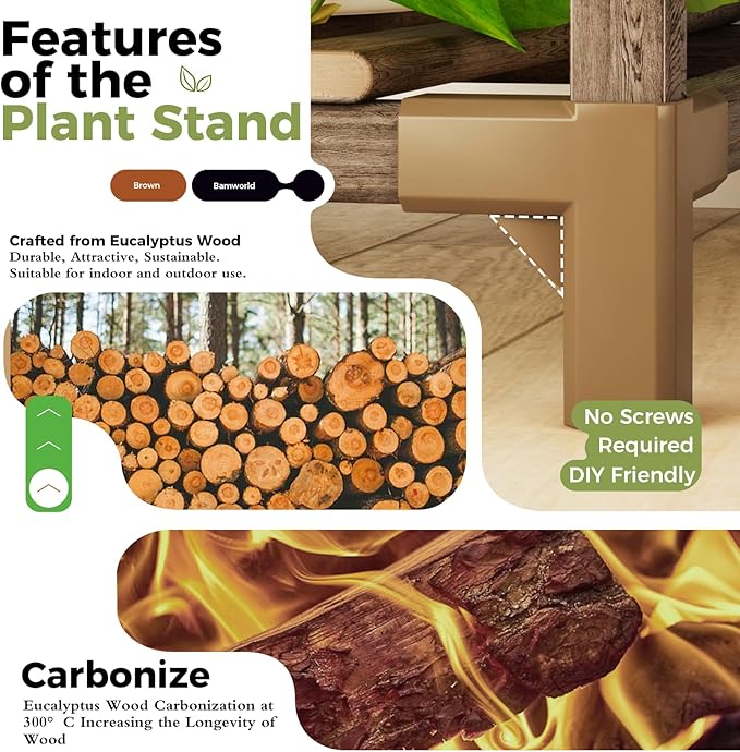 Bamworld Tall Plant Stand Indoor Corner Outdoor Plant Shelf Wood Plant Holder for Multiple Plants Flower Stands Plants Rack Living Room Garden Patio Lawn Window, Brown