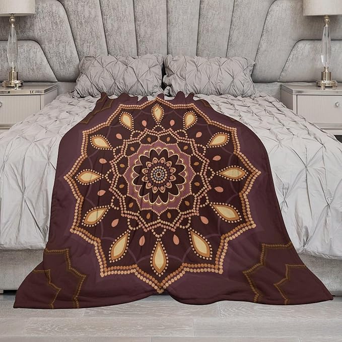 Mandala Throw Blanket Indian Hippie Bohemian Art Floral Texture Ornamental Pattern Blanket for Sofa Bed Couch Chair Or Dorm 40"x50"