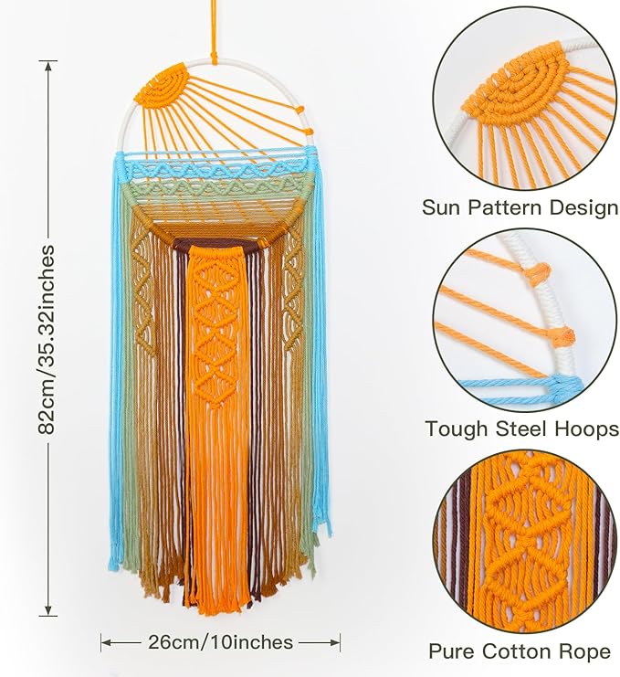 Dream Catcher Macrame Wall Hanging Large Boho Dreamcatchers Hand Woven Sunrise Wall Art Tapestry Colorful Room Decor for Bedroom Living Room Nursery Christmas Thanksgiving