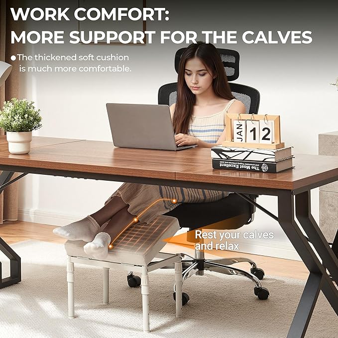 Adjustable Ottoman Pouf, 4 Height Position & 60 Degree Tilt Angle Adjustment Ottomans Footrest Foot Stools Pouffe Footstool for Under Desk Living Room Home(Beige)