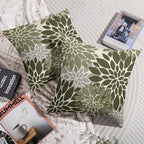 Olive Green Grey Gray Pillow Covers 20X20 Inch Set of 2, Dahlia Flower Spring Summer Floral Cream Decorative Throw Pillow Covers Outdoor Modern Farmhouse Cushion Case for Home Couch Sofa Bed Decor