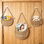 Halidali 3 Tier Hanging Fruit Baskets for Kitchen, Boho Cotton Rope Handwoven Vegetable Hammock Produce Storage Wall Mounted Large Organizing Basket for Farmhouse Decor, Onion, Potato (Linen)