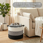 40L Large Cotton Rope Basket, Decorative Woven Blanket Storage for Living Room, Boho Toy Storage & Toy Box for Kids, Versatile Laundry Basket & Nursery Hamper for Blankets(Black)