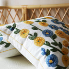 Embroidered Throw Pillow Cover, Linen Decorative Flowers Pillow Covers with Zipper for Couch Sofa Bed Living Bedroom, Pack of 2 Square Floral Pillowcase Covers with Patterned 18x18 Inch