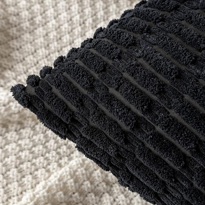 MIULEE Pack of 2 Corduroy Decorative Lumbar Throw Pillow Covers 20x12 Inch Soft Boho Striped Pillow Covers Modern Farmhouse Home Decor for Halloween Sofa Living Room Couch Bed Black
