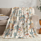 Boho Floral Throw Blanket, Bohemian Soft Cozy and Warm Couch Blankets Gift for Flower Lover, Decorative Blankets for Sofa Couch Bed, White Green 50×60 inches