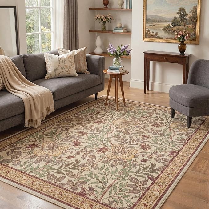 GENIMO Area Rug 2x3 Doormat, Machine Washable Low Pile Rugs, Small Retro Chenille Entryway Mat for Entrance, Hallway, Kitchen and Corridor, Floral Terracotta