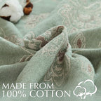 jinchan Boho 100% Cotton Muslin Twin Size 50x60 Inches Blanket Lightweight 4-Layer Quilted Soft Green and Beige Floral Throw Blanket Reversible Comfy Flower Breathable All Seasons Couch Bedroom Decor
