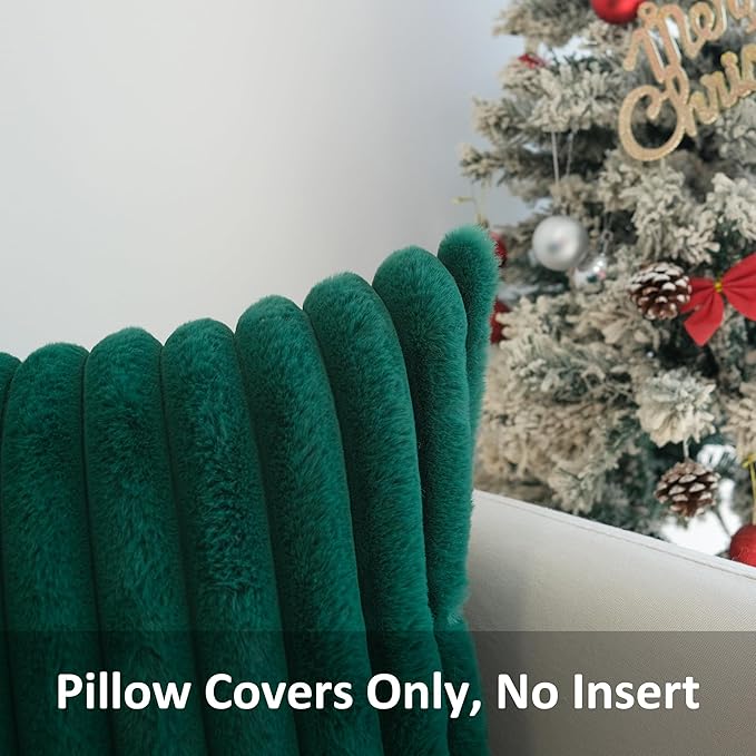 JOJUSIS Pack of 2 Faux Fur Plush Decorative Throw Pillow Covers Couch Cushion Case Soft Pillowcases (Dark Green, 22 x 22-Inch)