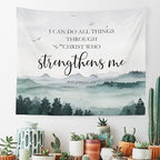 MNASAIOO Christian Mountian Wall Tapestry Hanging for Bedroom,Bible Verse I Can Do All The Things through Christ Who Strengthens Me Tapestry,Rustic Tapestries Wall Decor for Living Prayer Room 50x60in