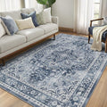 Blue Gray 5x8 Area Rugs for Living Room, Modern Vintage Medallion Dining Room Rug Washable Non Slip, Transitional Distressed Low Pile Thin Carpet Rugs for Den/Bedroom/Foyer/Home Office