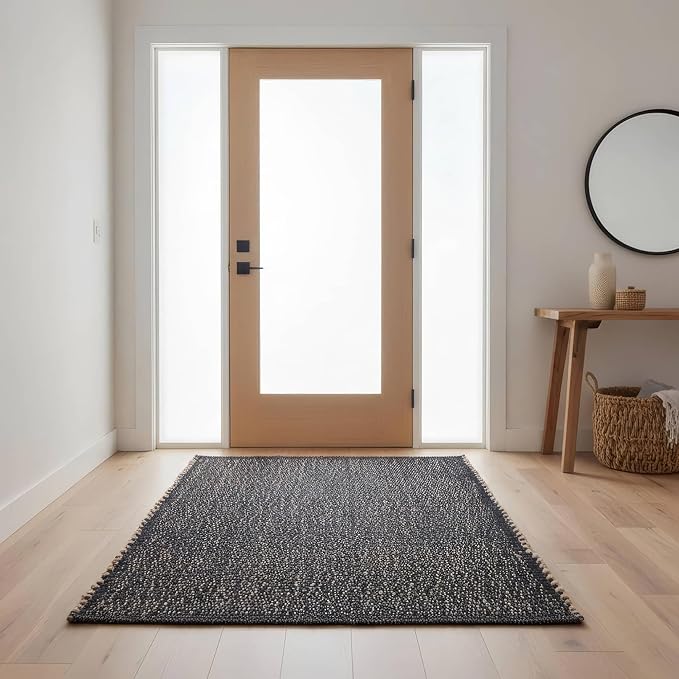 Charcoal Gray 3x5 Jute Rug Braided Construction - Farmhouse Woven Carpet - Mid-Century Modern Floor Covering for Bedside, 3' x 5'