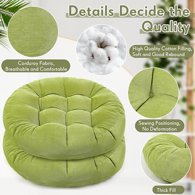 Jerify Floor Pillow Cushions Large Round Square Large Meditation Floor Pillow for Classroom Adult Meditation Picnic Party Seating Learning Daycare School(Round,Bright Green,2 Pcs)