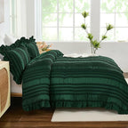 WONGS BEDDING King Size Comforter,Christmas Emerald Green Boho Comforter Set King,Shabby Chic Bedding Set for Bed, 3 Pieces Soft Lightweight Farmhouse Comforter for All Season 104"×90"