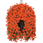 HyeFlora Artificial Fake Hanging Flowers Plants Baskets for Winter Christmas Outdoor Outside, Faux Silk Orange Daisy in Planter UV Resistant Orchid for Home Porch Garden Yard Patio Decor