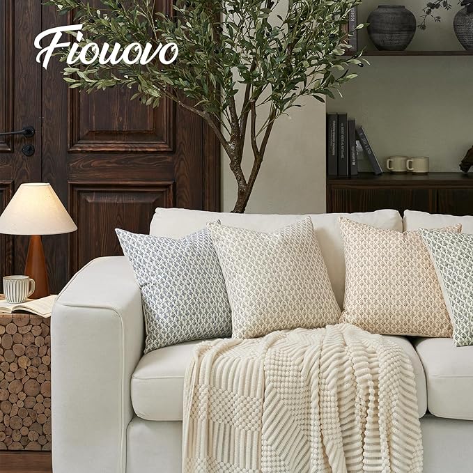 Floral Pillow Covers 20x20 Pillow Cover Block Print Couch Pillows for Living Room Decorative Neutral Accent Throw Pillow Covers, 1PC, Cognac Brown