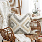 Merrycolor White Grey Boho Pillow Covers 20x20 with Tassels Tufted Decorative Gray Throw Pillows Neutral Modern Accent Pillowcase Farmhouse Square Cushion Covers for Couch Sofa Bedroom Living Room