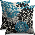 Black Turquoise Blue Pillow Covers 24X24 Inch Set of 2, Spring Summer Floral Dahlia Flower Cream Decorative Throw Pillow Covers Outdoor Modern Farmhouse Cushion Case for Home Couch Sofa Bed Decor