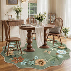Lahome Floral Washable Round Area Rug, Round Rug 5ft Soft Non-Slip, Non-Shedding Boho Circle Carpet for Bedroom Living Room Bathroom Nursery Kitchen, Green